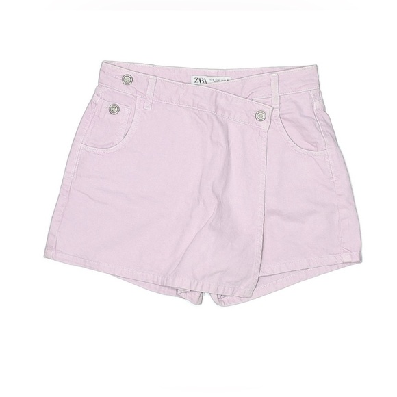Zara Y2K High Waist Wrap Denim Skort 100% cotton – Light Pink lavender Size S - Picture 2 of 11